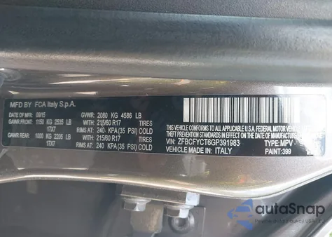 2016 Fiat 500X Trekking z USA, uszkodzony, nr VIN ZFBCFYCT6GP391983